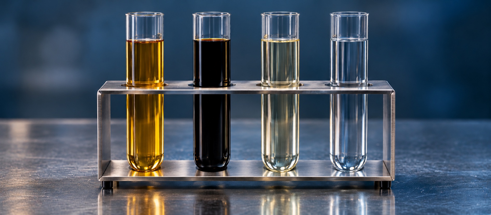 Four fuels in glass tubes