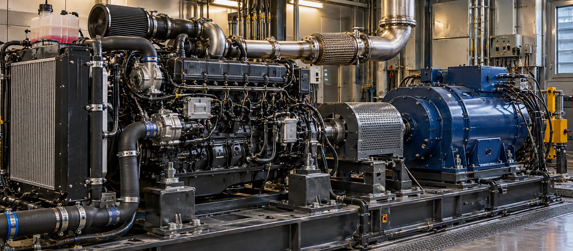 Diesel engine on a test bench