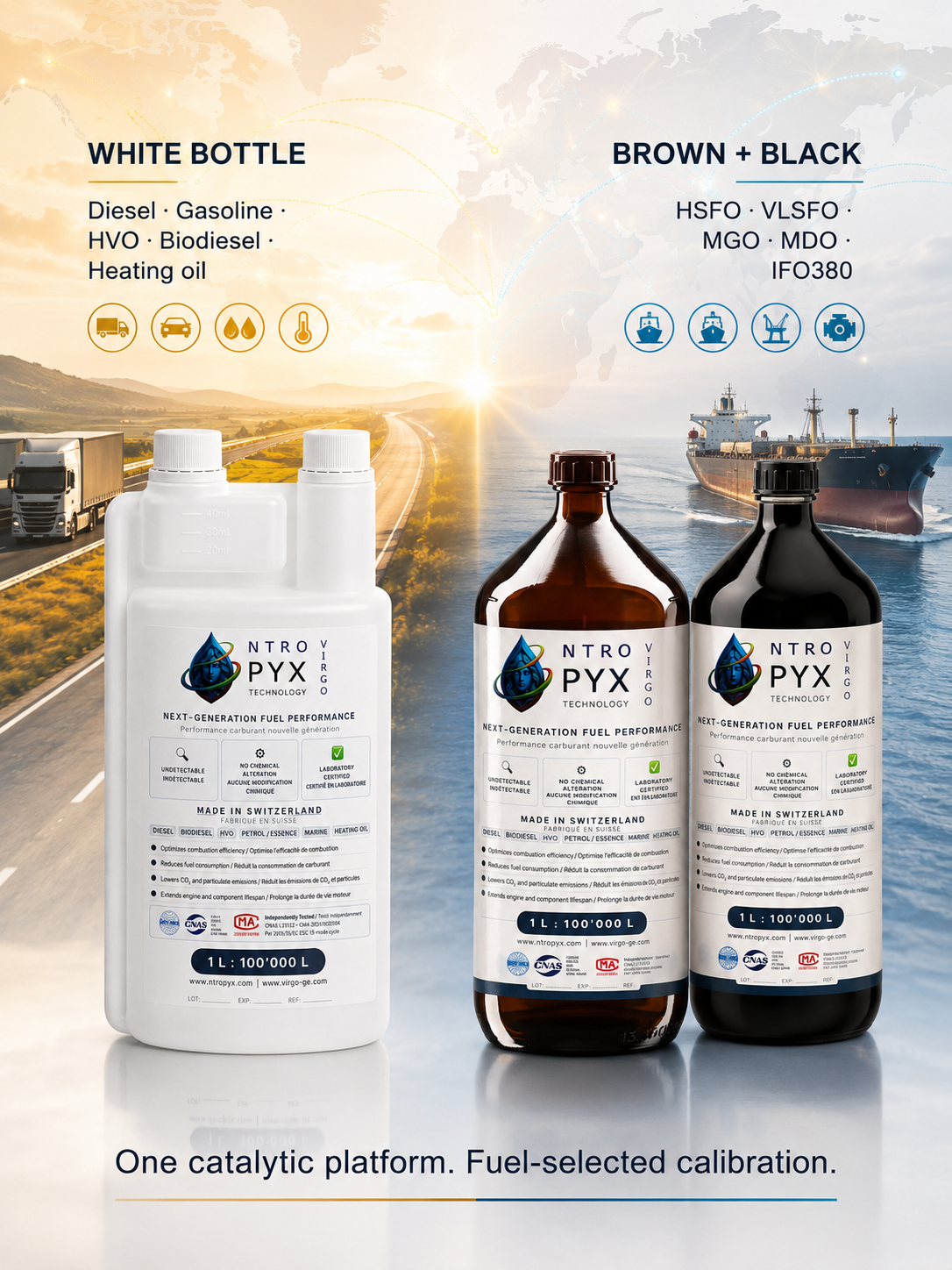 Calibration NTROPYX par carburant pour flacons catalyseur blanc, brun et noir