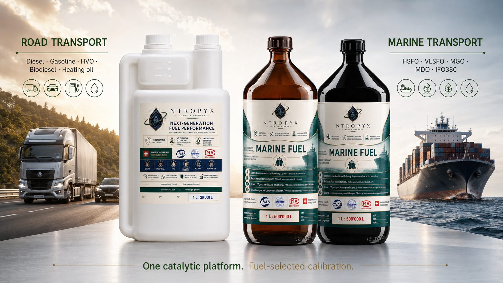 NTROPYX fuel-selected calibration for white, brown and black catalyst bottles