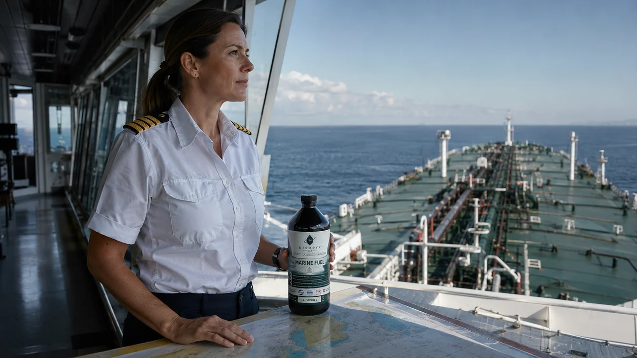 NTROPYX Marine-Flasche bei einem Offizier auf der Tankerbrücke