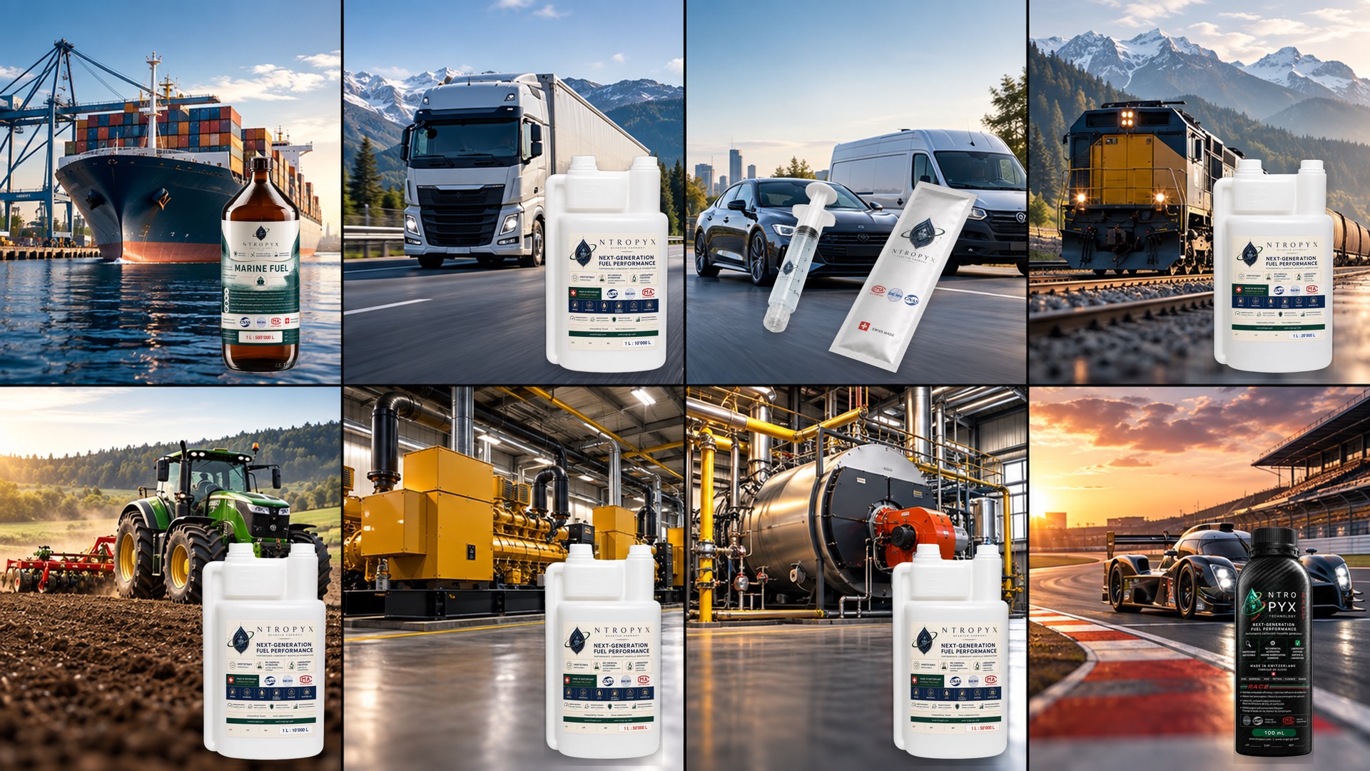 NTROPYX dans ses huit secteurs : transport maritime, transport routier, voitures et utilitaires légers, rail, agriculture et foresterie, production d’électricité, chauffage et industrie, RACE