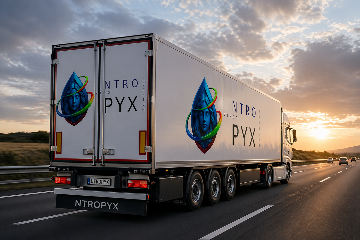 NTROPYX-liveried semi-trailer tractor on highway at sunset
