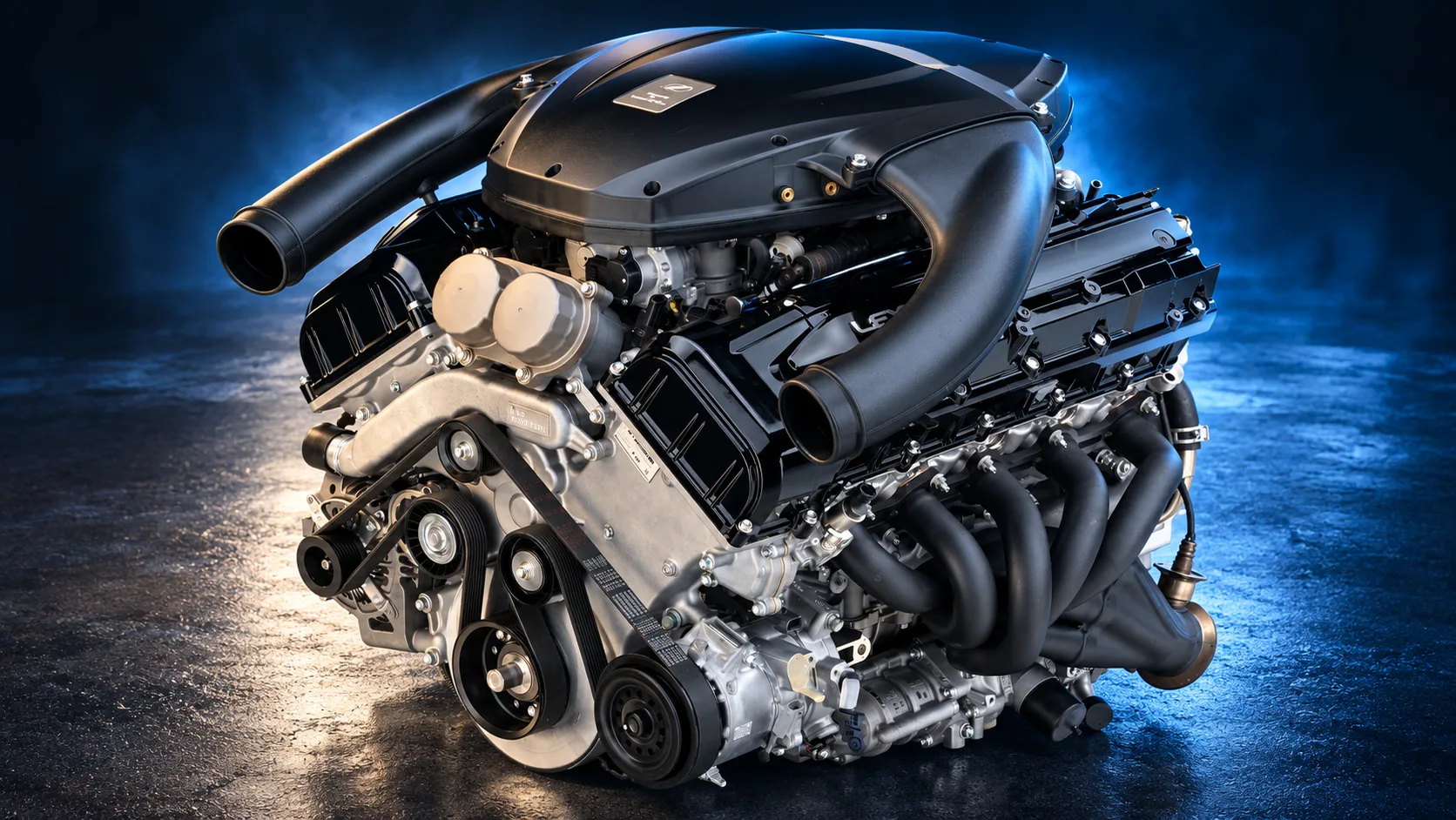 V10 engine under cobalt light